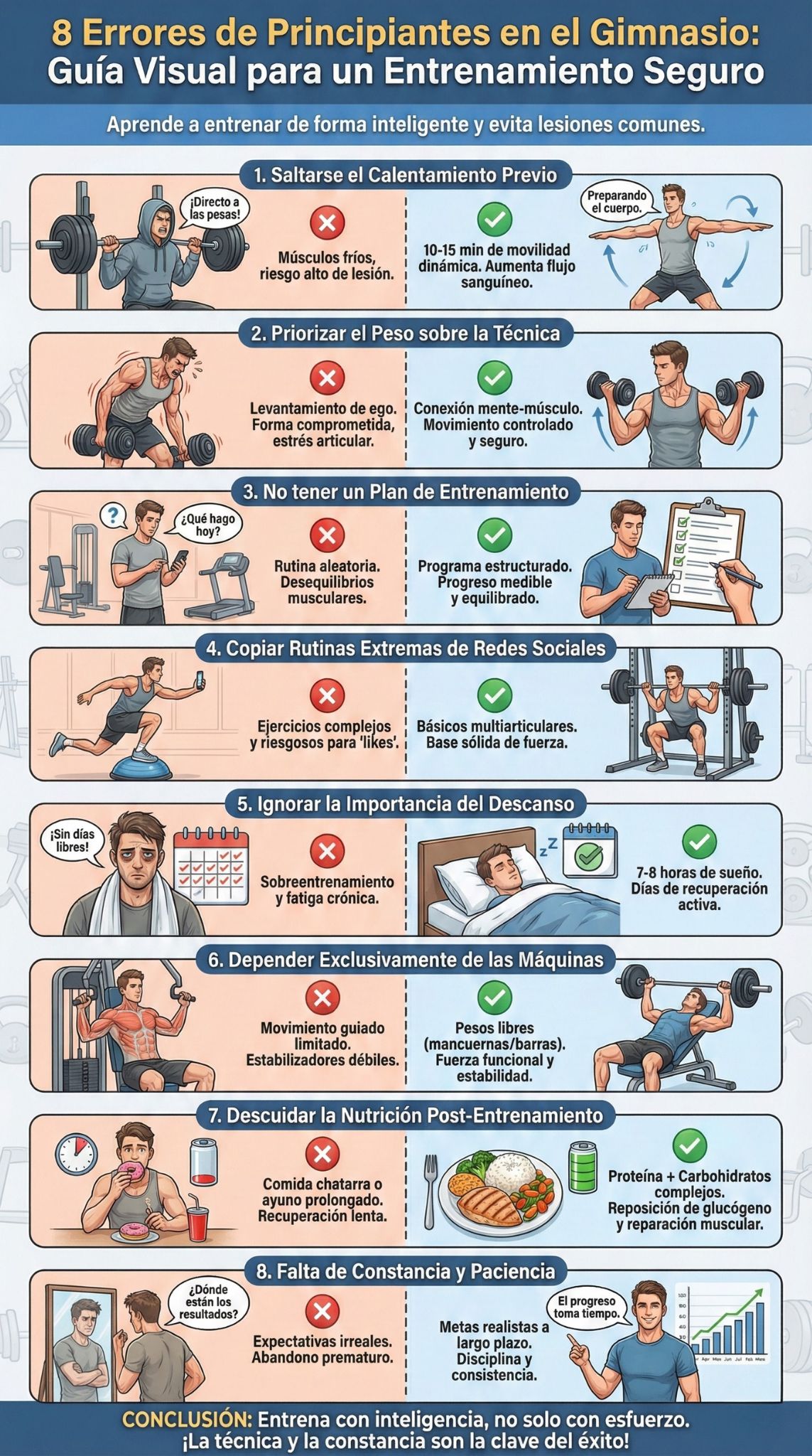 errores de principiantes en el gimnasio