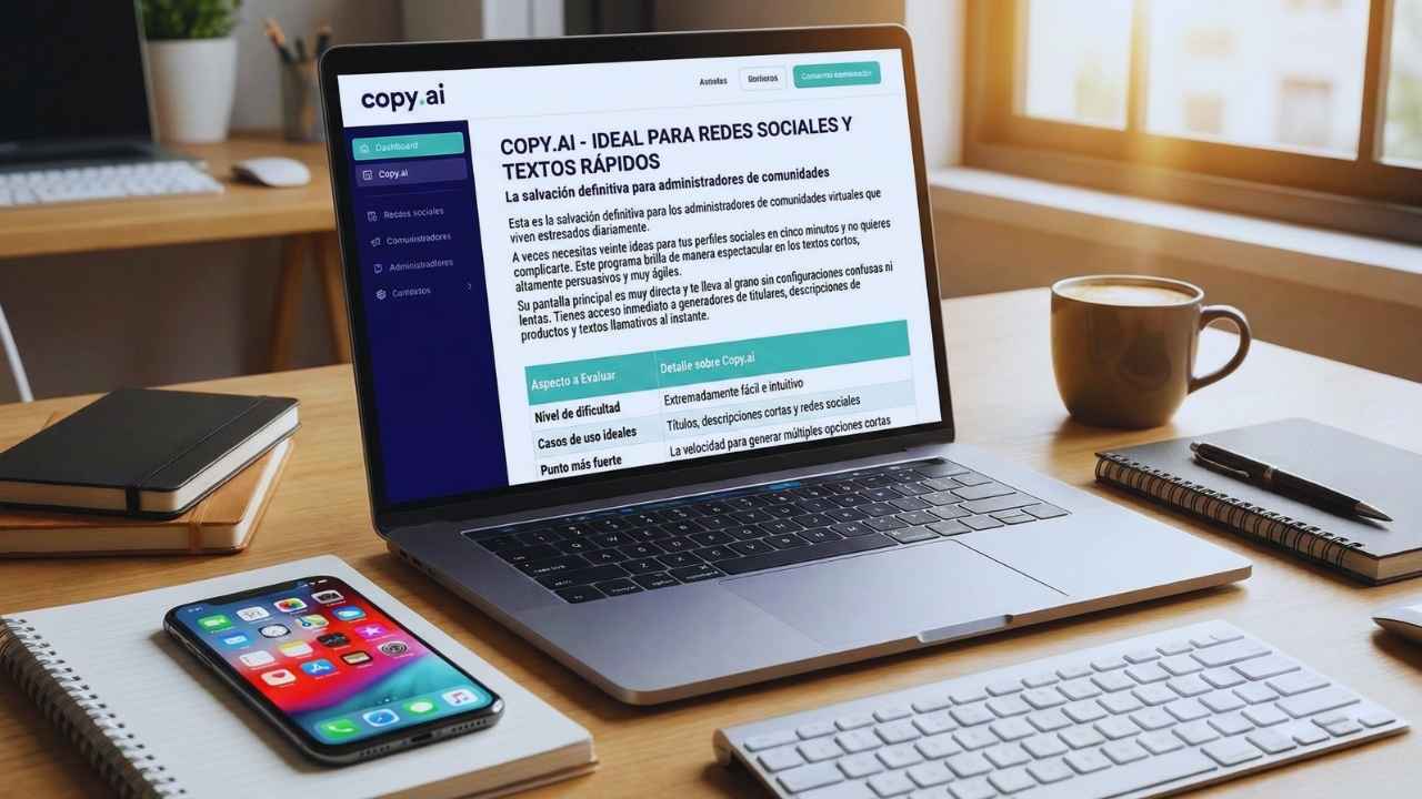 Copy.ai (Ideal para redes sociales y textos rápidos)