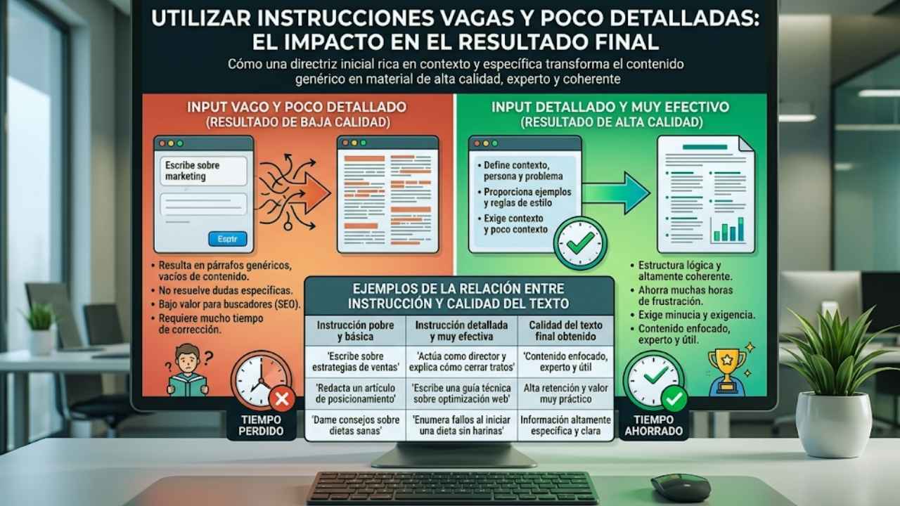 Utilizar instrucciones vagas y poco detalladas