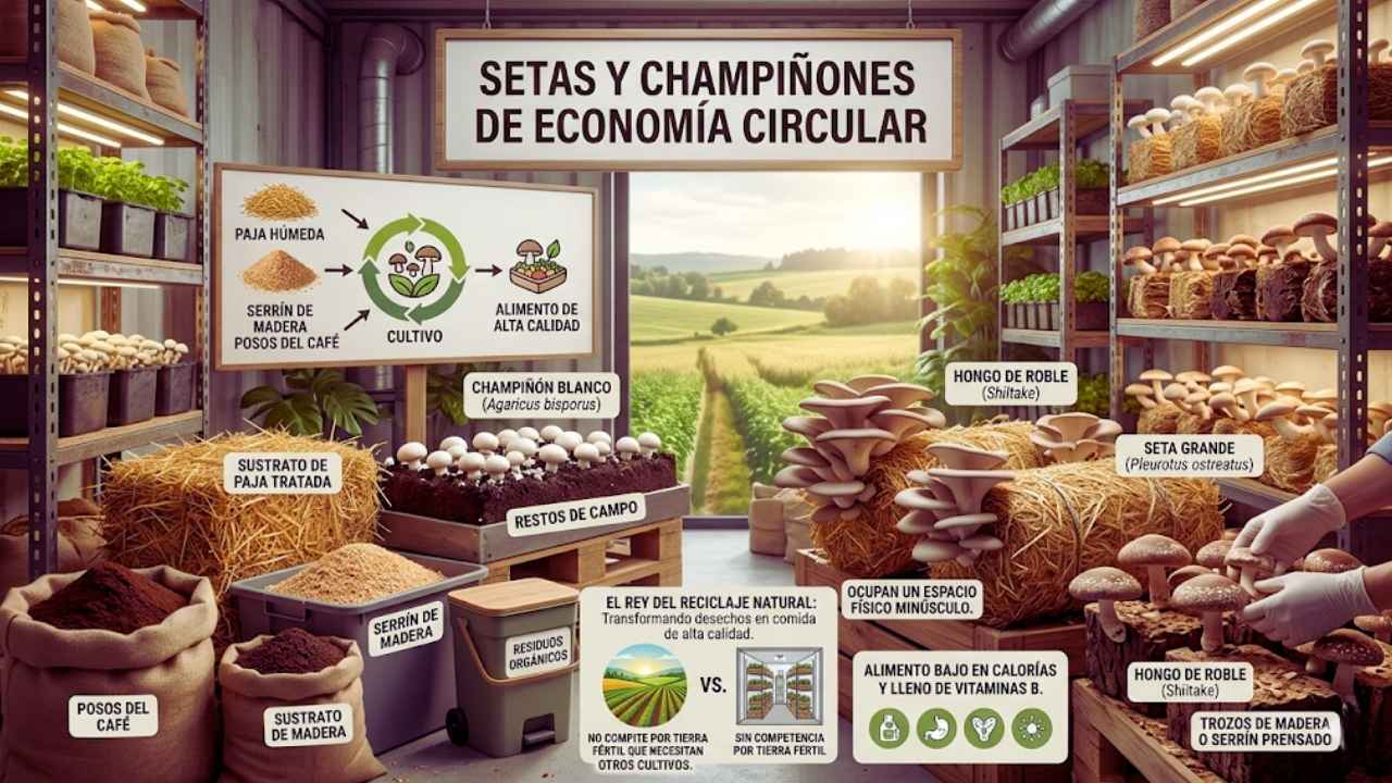Setas y champiñones de economía circular