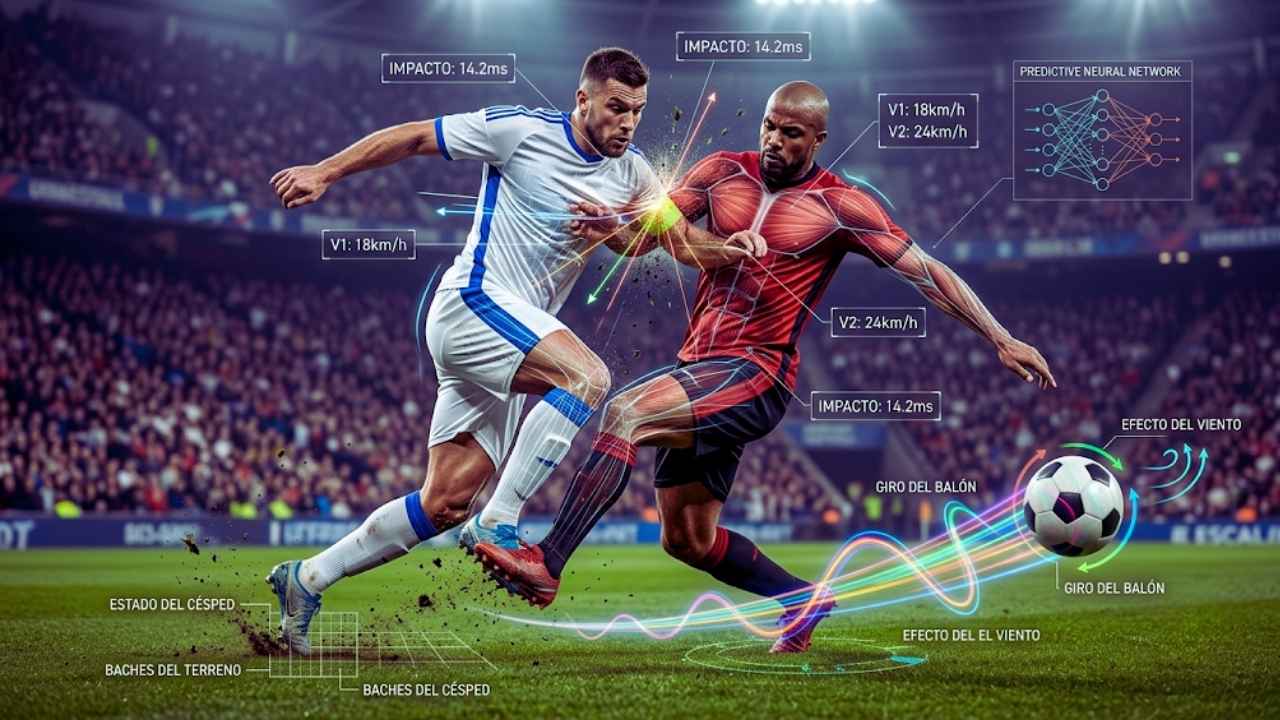 Física del balón y choques corporales calculados al milisegundo